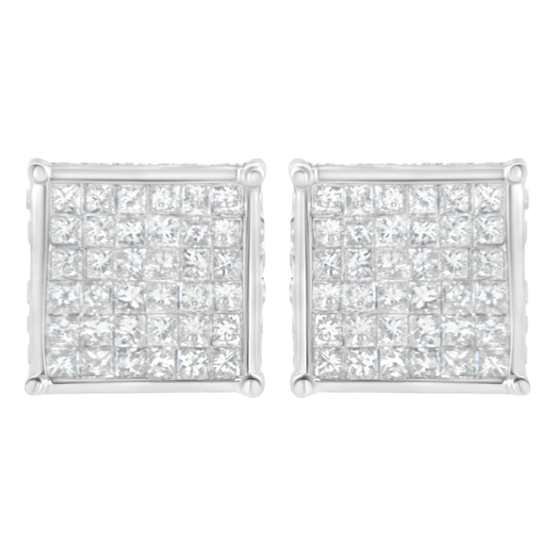 10K White Gold 2ct TDW Princess-Cut Composite Diamond Stud Earring (I-J ,I2-I3) - Bijoux-NYC Direct