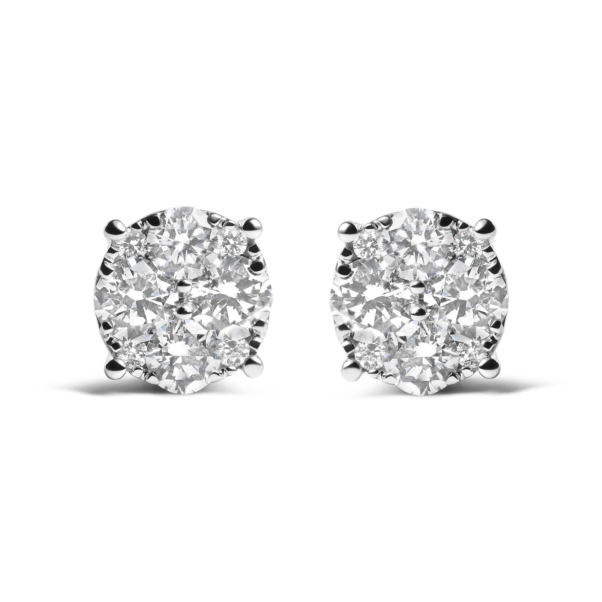 14K White Gold 2.00 Cttw Lab Grown Diamond Cluster Stud Earrings (G-H Color, VS1-VS2 Clarity) - Bijoux-NYC Direct