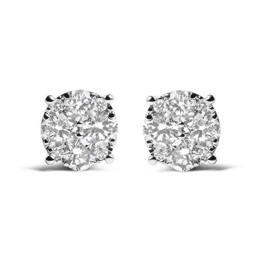 14K White Gold 2.00 Cttw Lab Grown Diamond Cluster Stud Earrings (G-H Color, VS1-VS2 Clarity) - Bijoux-NYC Direct
