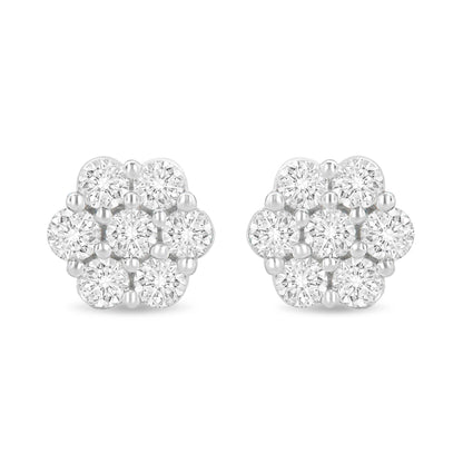 14K White Gold 1 1/2 cttw Prong Set Round-Cut Diamond Floral Cluster Stud Earrings (I-J Color, SI1-SI2 Clarity) - Bijoux-NYC Direct
