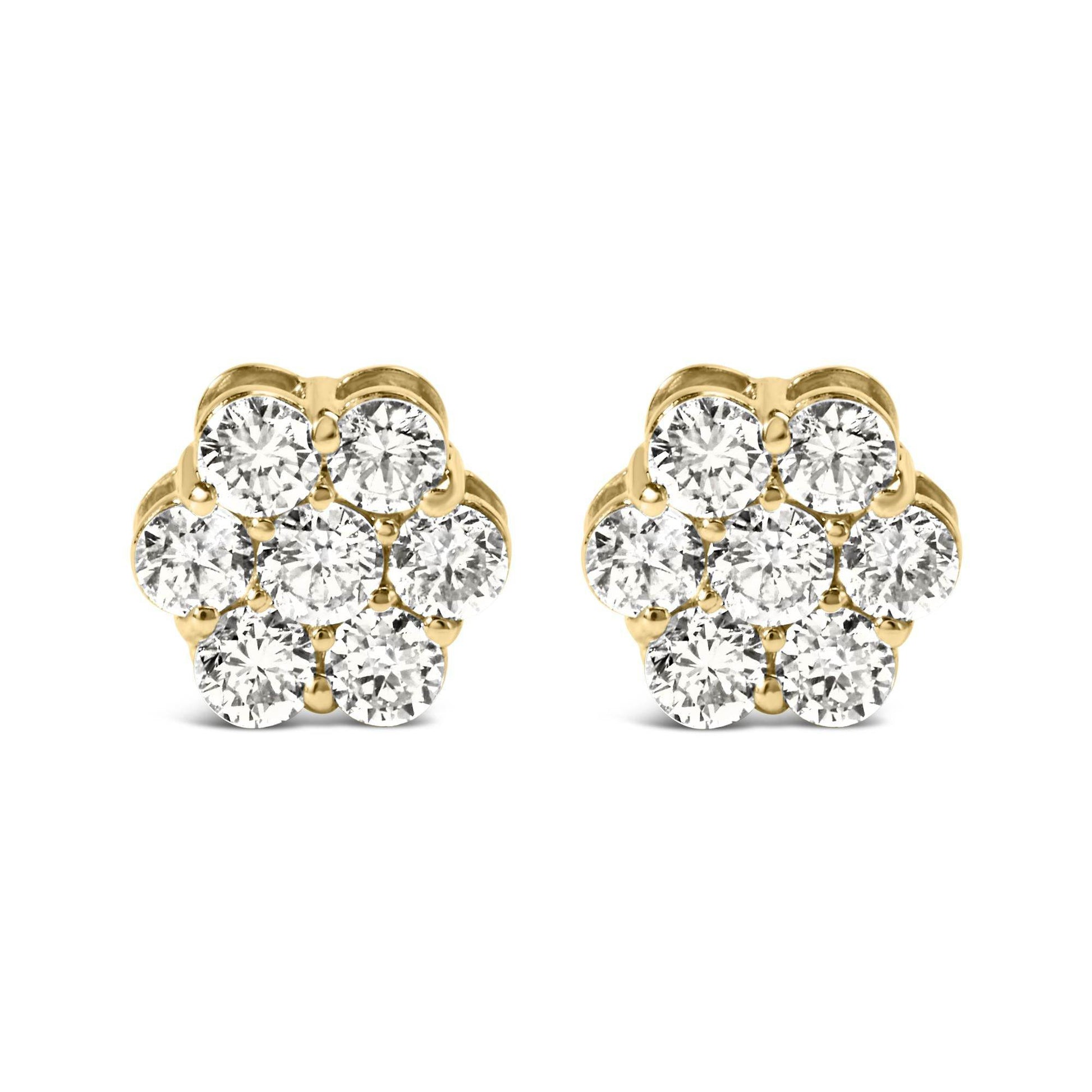 14K White Gold 1 1/2 cttw Prong Set Round-Cut Diamond Floral Cluster Stud Earrings (I-J Color, SI1-SI2 Clarity) - Bijoux-NYC Direct