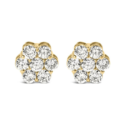 14K White Gold 1 1/2 cttw Prong Set Round-Cut Diamond Floral Cluster Stud Earrings (I-J Color, SI1-SI2 Clarity) - Bijoux-NYC Direct