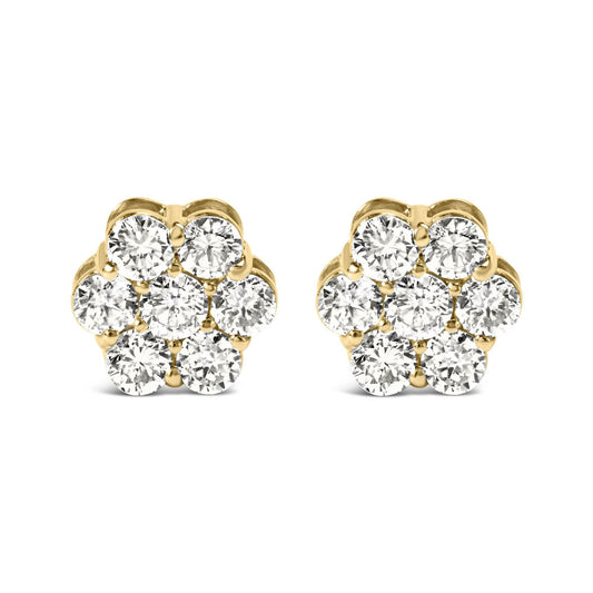 14K White Gold 1 1/2 cttw Prong Set Round-Cut Diamond Floral Cluster Stud Earrings (I-J Color, SI1-SI2 Clarity) - Bijoux-NYC Direct