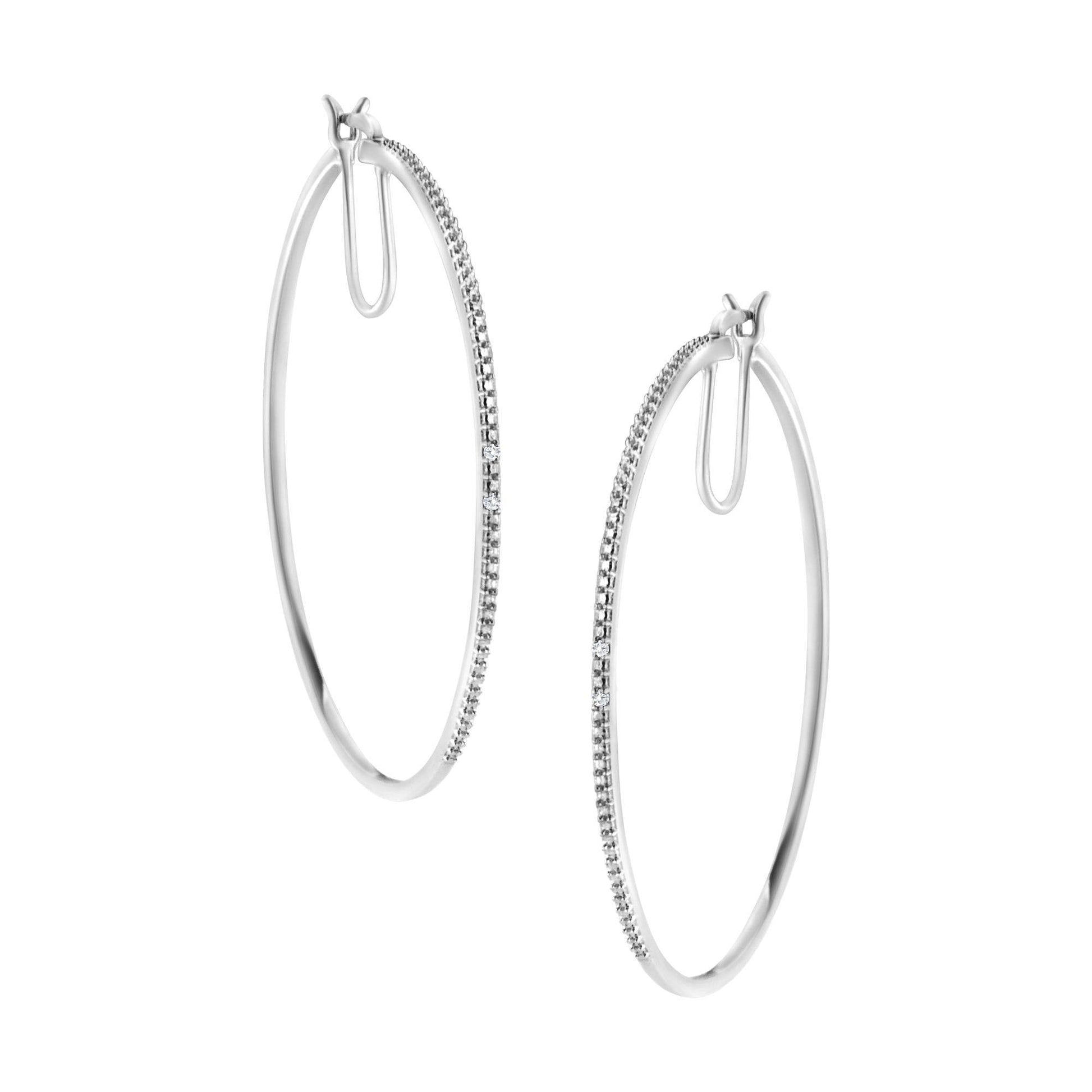 .925 Sterling Silver Diamond Accent Medium Sized Hoops Earrings (I-J Color, I2-I3 Clarity) - Bijoux-NYC Direct