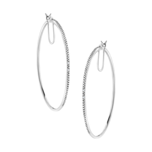 .925 Sterling Silver Diamond Accent Medium Sized Hoops Earrings (I-J Color, I2-I3 Clarity) - Bijoux-NYC Direct