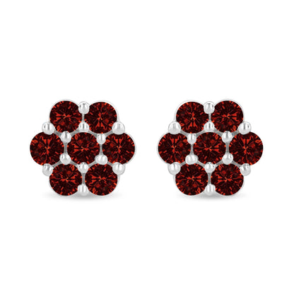 14K White Gold 1.0 Cttw Treated Red Diamond Prong Set 7 Stone Floral Stud Earrings (Treated Red Color, SI2-I1 Clarity) - Bijoux-NYC Direct