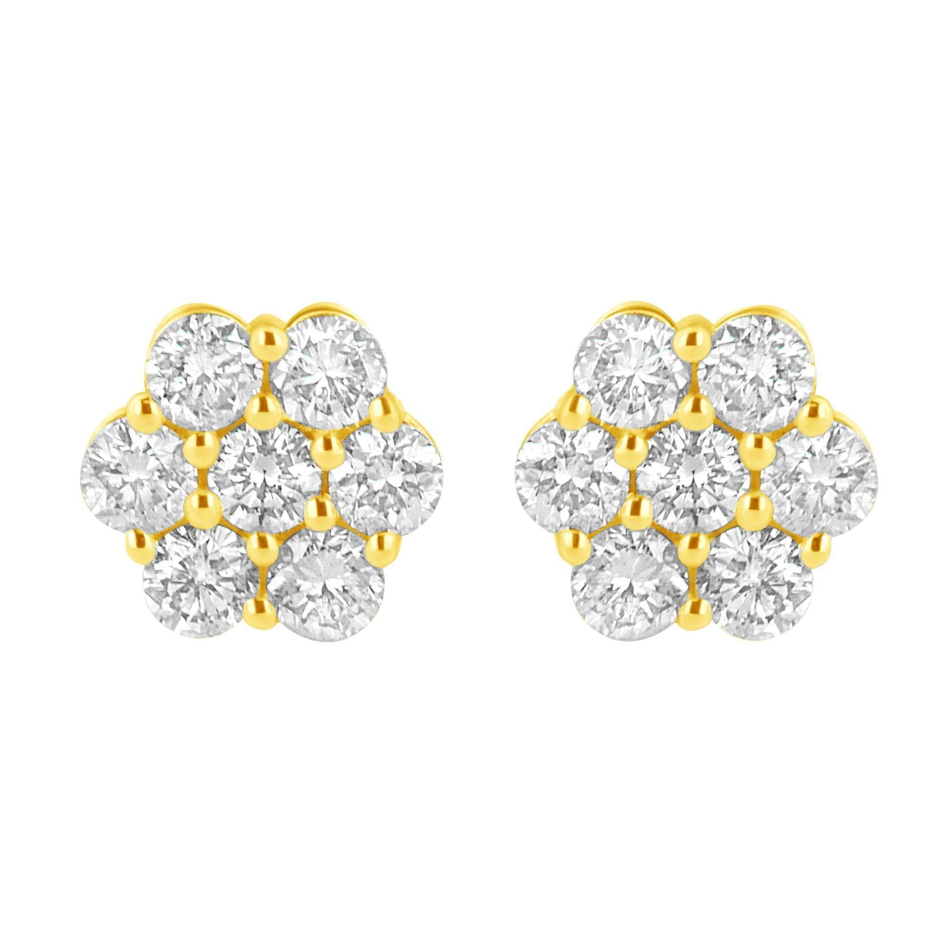 14K Yellow Gold 1.0 Cttw Diamond Flower Earring (J-K Color, I1-I2 Clarity) - Bijoux-NYC Direct