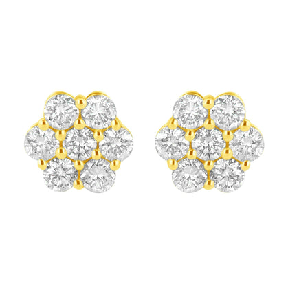 14K Yellow Gold 1.0 Cttw Diamond Flower Earring (J-K Color, I1-I2 Clarity) - Bijoux-NYC Direct