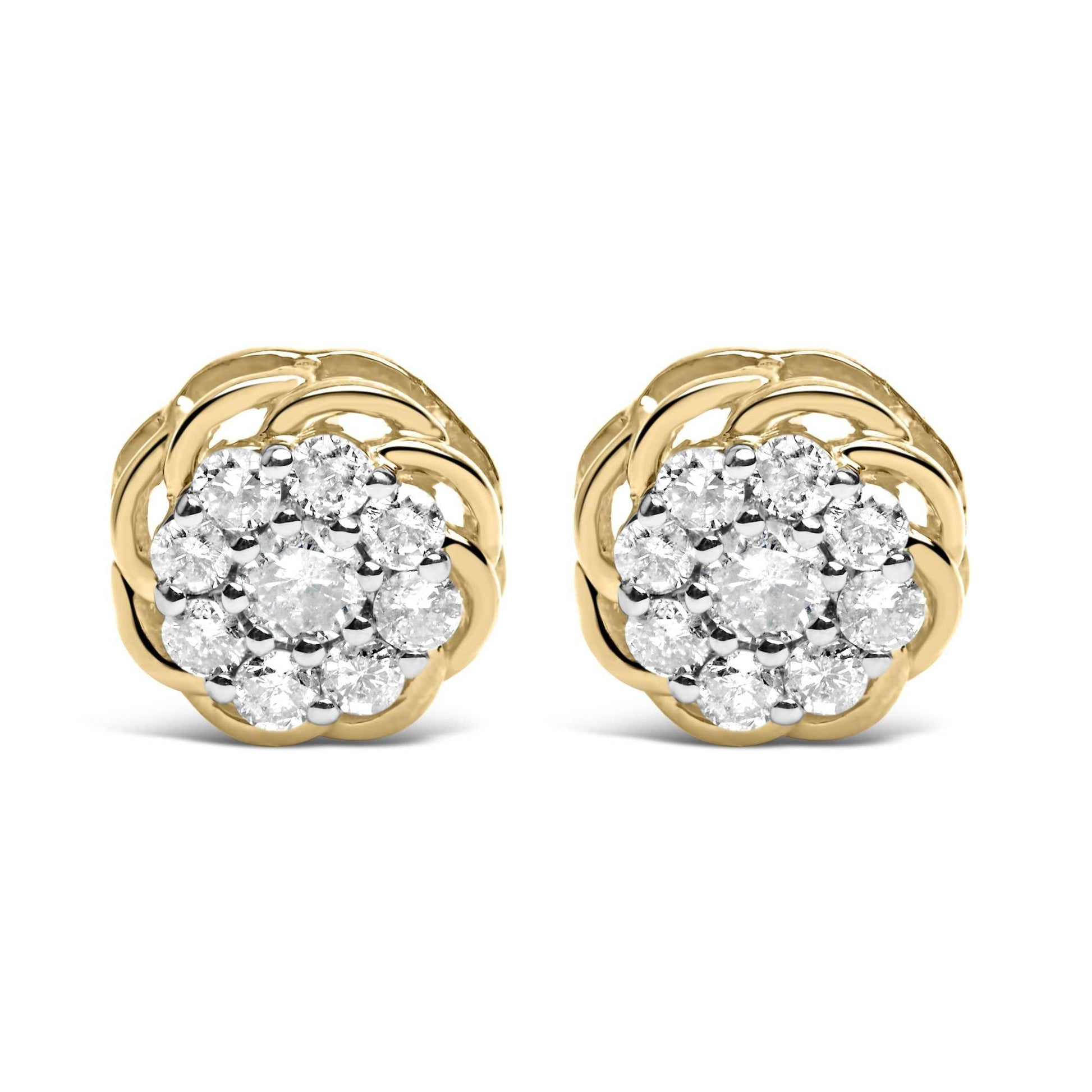 10K Yellow Gold Plated .925 Sterling Silver 1/2 Cttw Diamond Cluster Stud Earrings (J-K Color, I2-I3 Clarity) - Bijoux-NYC Direct