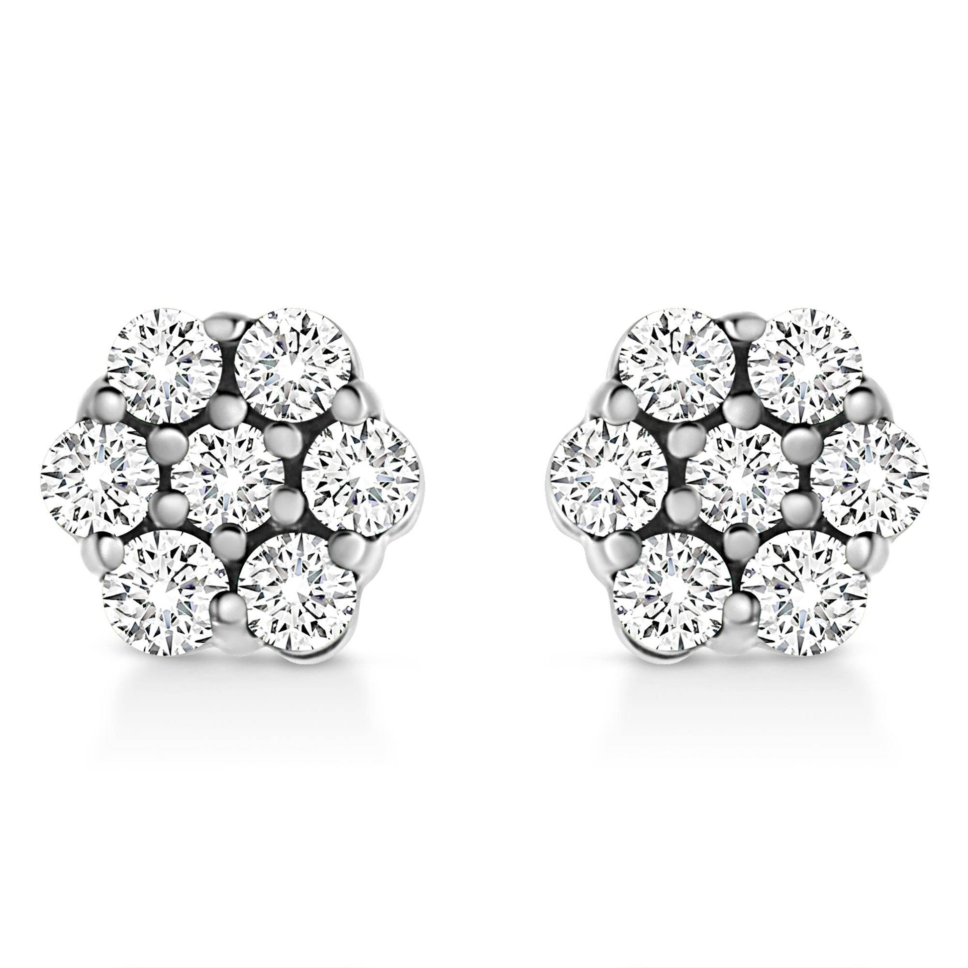 14K White Gold 1/2 Cttw Prong Set Round-Cut Diamond Flower Stud Earring (H-I Color, I1-I2 Clarity) - Bijoux-NYC Direct