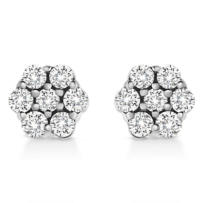 14K White Gold 1/2 Cttw Prong Set Round-Cut Diamond Flower Stud Earring (H-I Color, I1-I2 Clarity) - Bijoux-NYC Direct