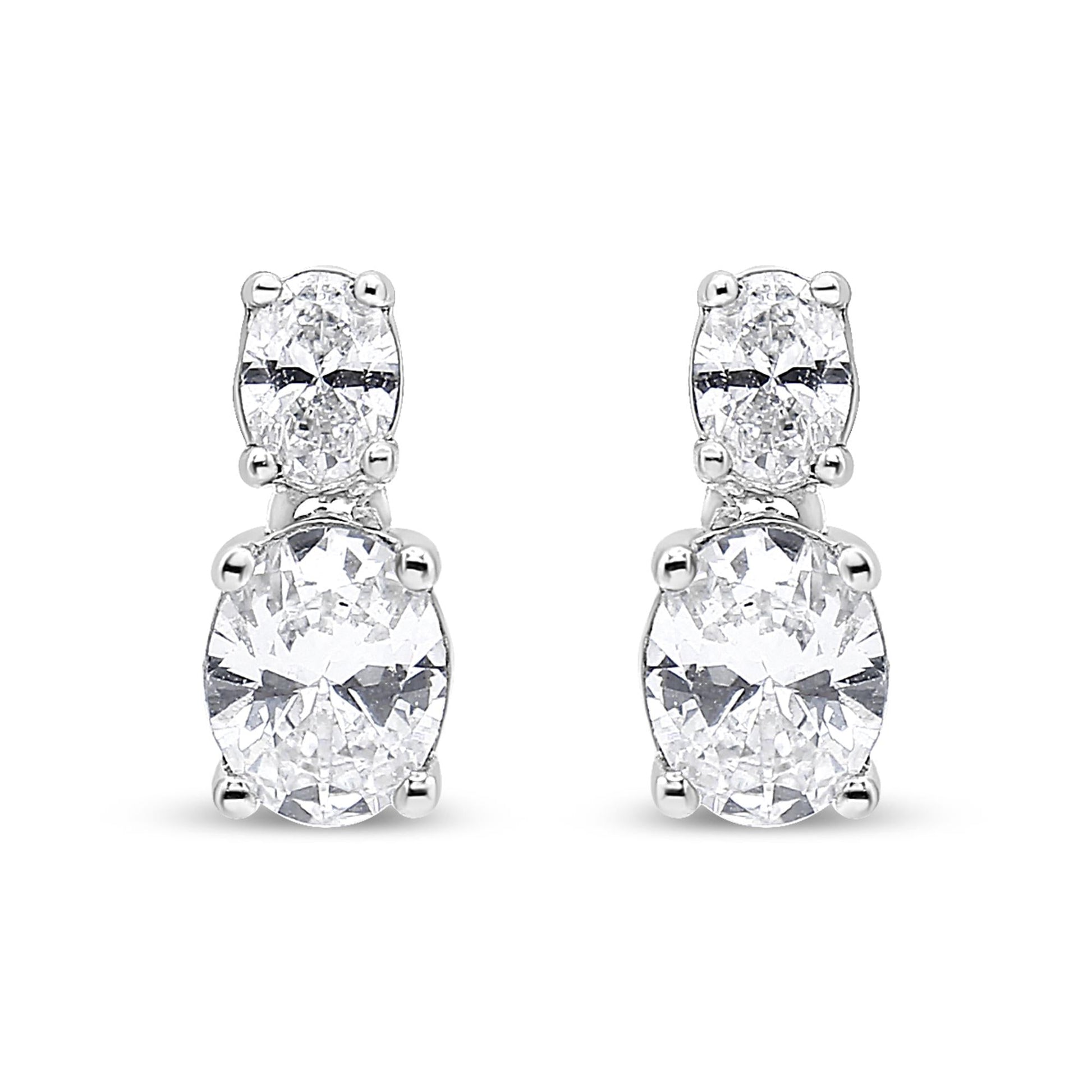 14K White Gold 1.0 Cttw Oval Lab Grown Diamond 2 Stone Drop and Dangle Stud Earrings (G-H Color, VS2-SI1 Clarity) - Bijoux-NYC Direct