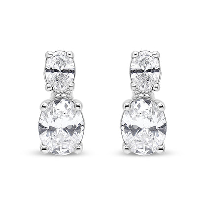 14K White Gold 1.0 Cttw Oval Lab Grown Diamond 2 Stone Drop and Dangle Stud Earrings (G-H Color, VS2-SI1 Clarity) - Bijoux-NYC Direct