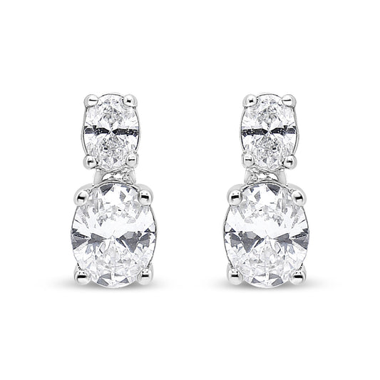 14K White Gold 1.0 Cttw Oval Lab Grown Diamond 2 Stone Drop and Dangle Stud Earrings (G-H Color, VS2-SI1 Clarity) - Bijoux-NYC Direct