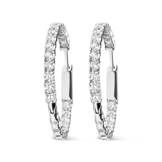 14K White Gold 3.00 Cttw Lab Grown Diamond Inside Out Hoop Earrings (F-G Color, VS1-VS2 Clarity) - Bijoux-NYC Direct
