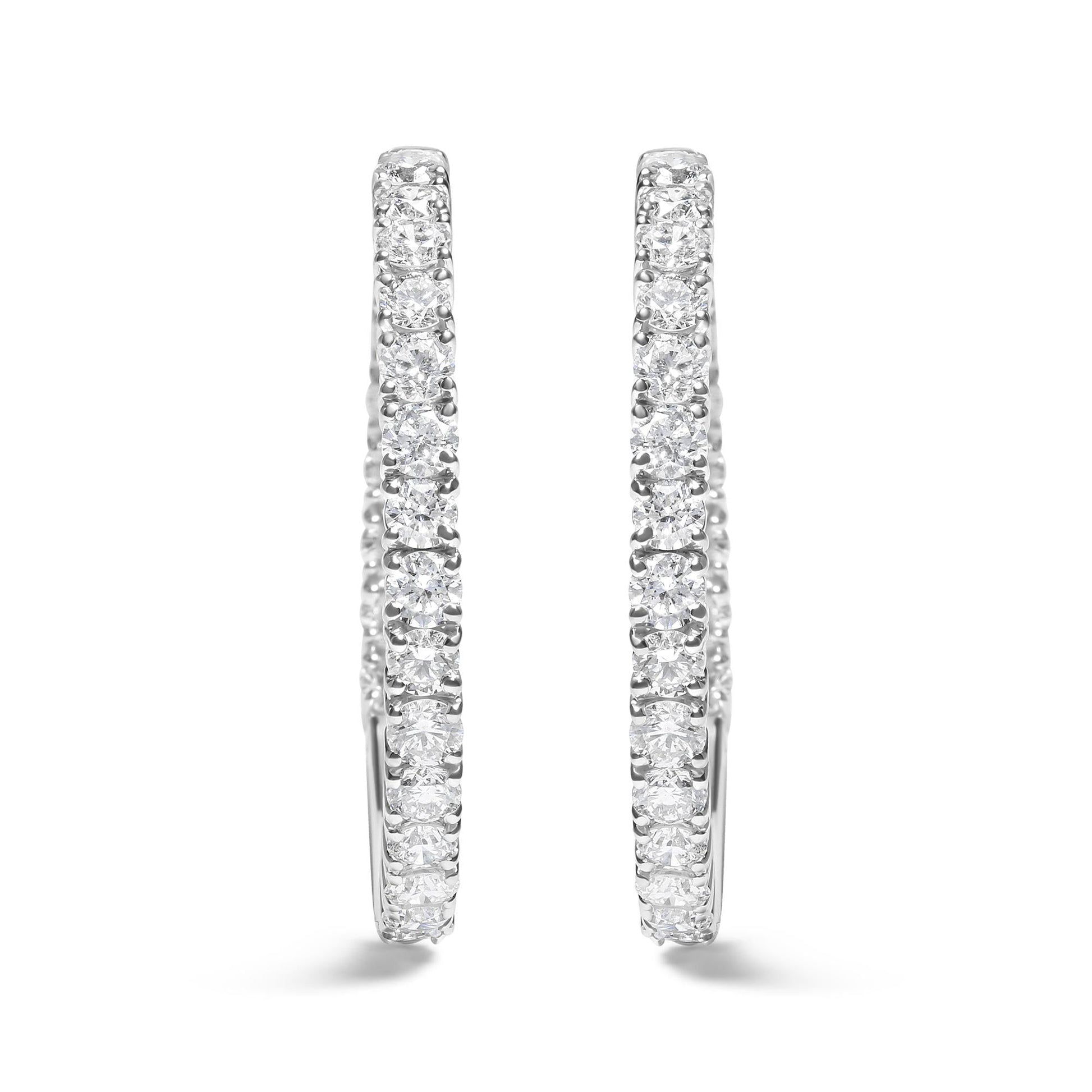 14K White Gold 5.00 Cttw Lab Grown Diamond Inside Out Hoop Earrings (F-G Color, VS1-VS2 Clarity) - Bijoux-NYC Direct
