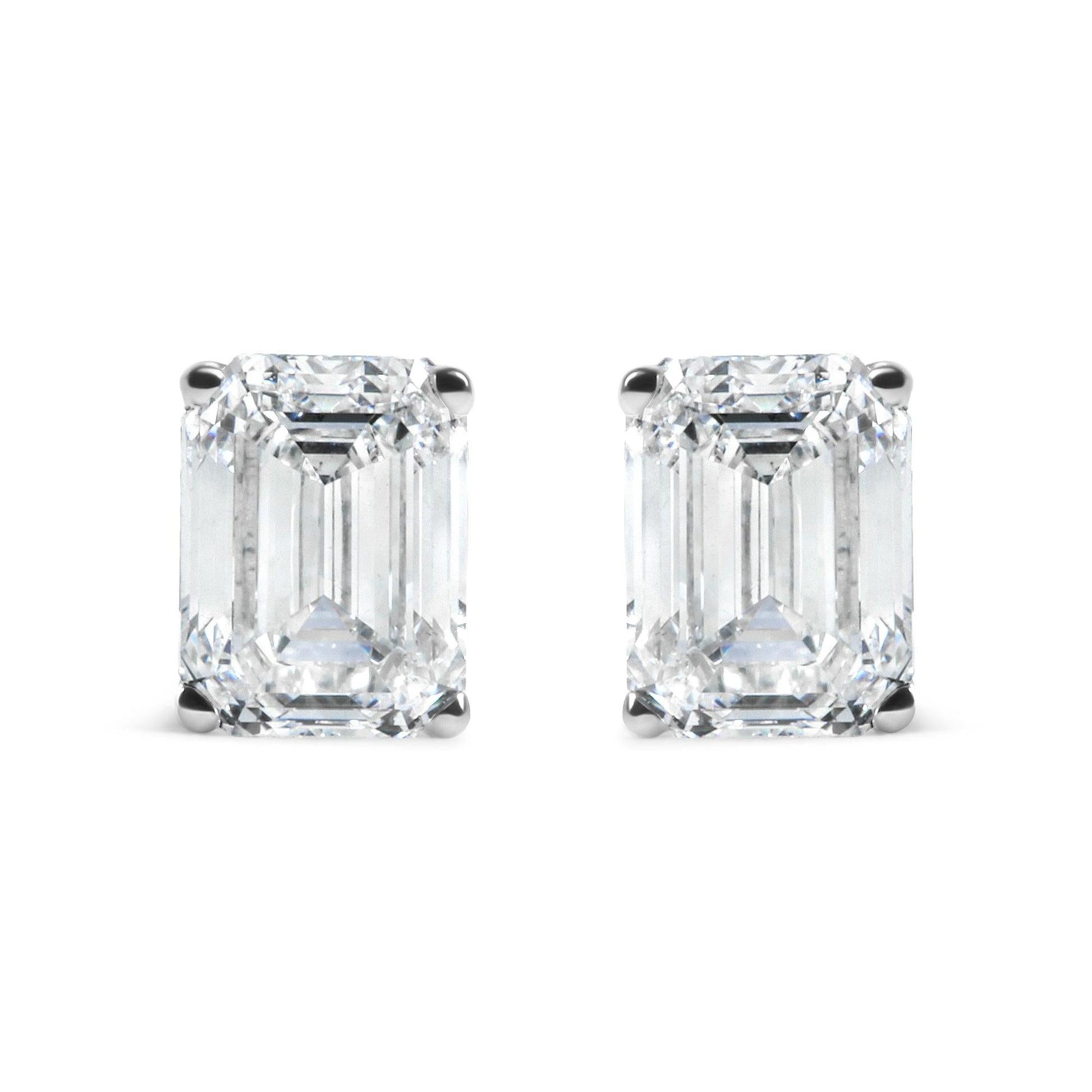 14K White Gold 2.0 Cttw Emerald Cut Lab Grown Diamond Solitaire Stud Earrings (G-H Color, VS1-VS2 Clarity) - Bijoux-NYC Direct