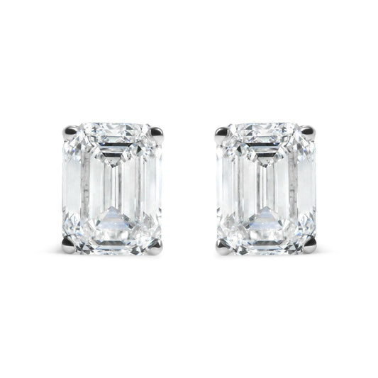 14K White Gold 2.0 Cttw Emerald Cut Lab Grown Diamond Solitaire Stud Earrings (G-H Color, VS1-VS2 Clarity) - Bijoux-NYC Direct