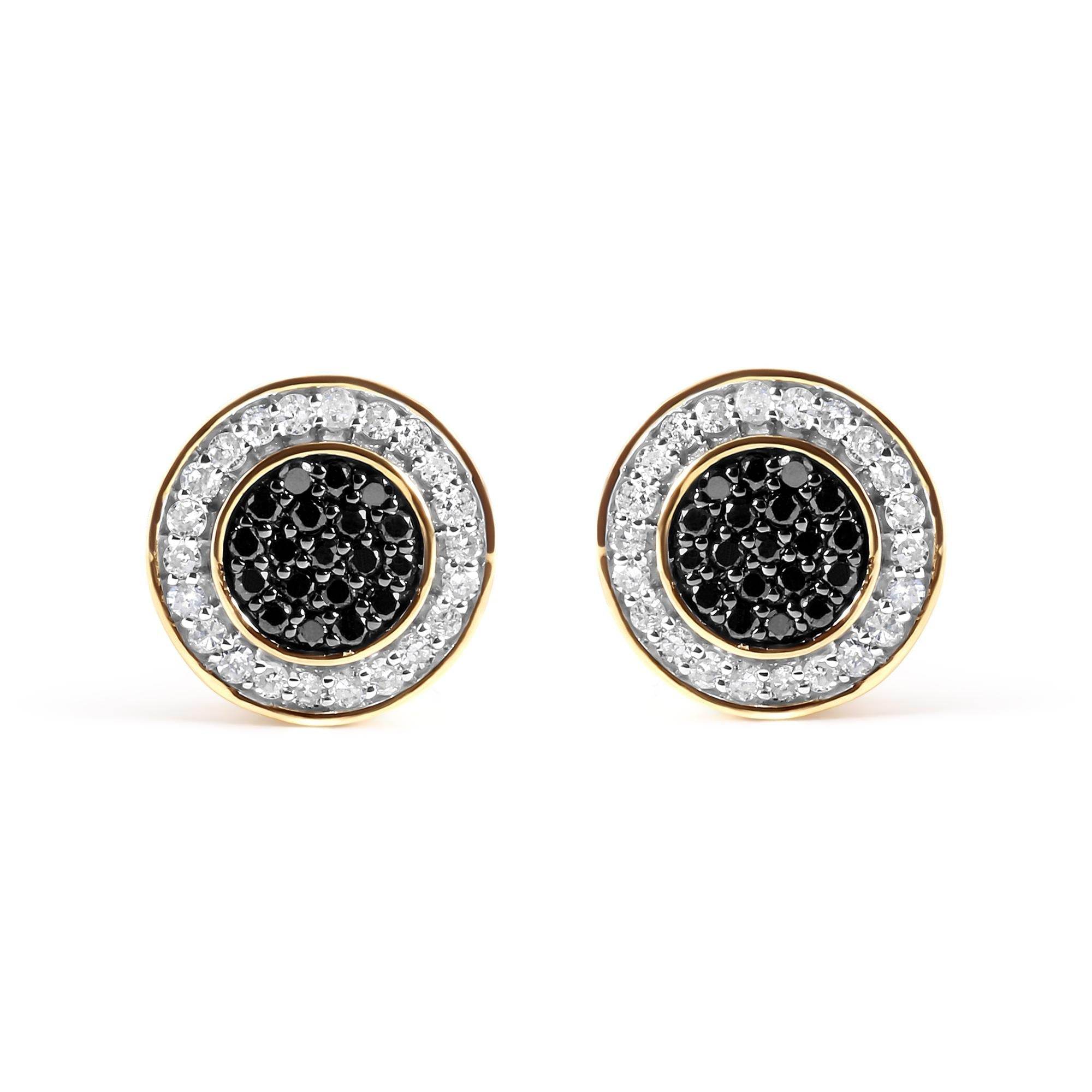 14K Yellow Gold Plated .925 Sterling Silver 1/3 Cttw White and Black Treated Diamond Earring (Black / I-J Color, I2-I3 Clarity) - Bijoux-NYC Direct