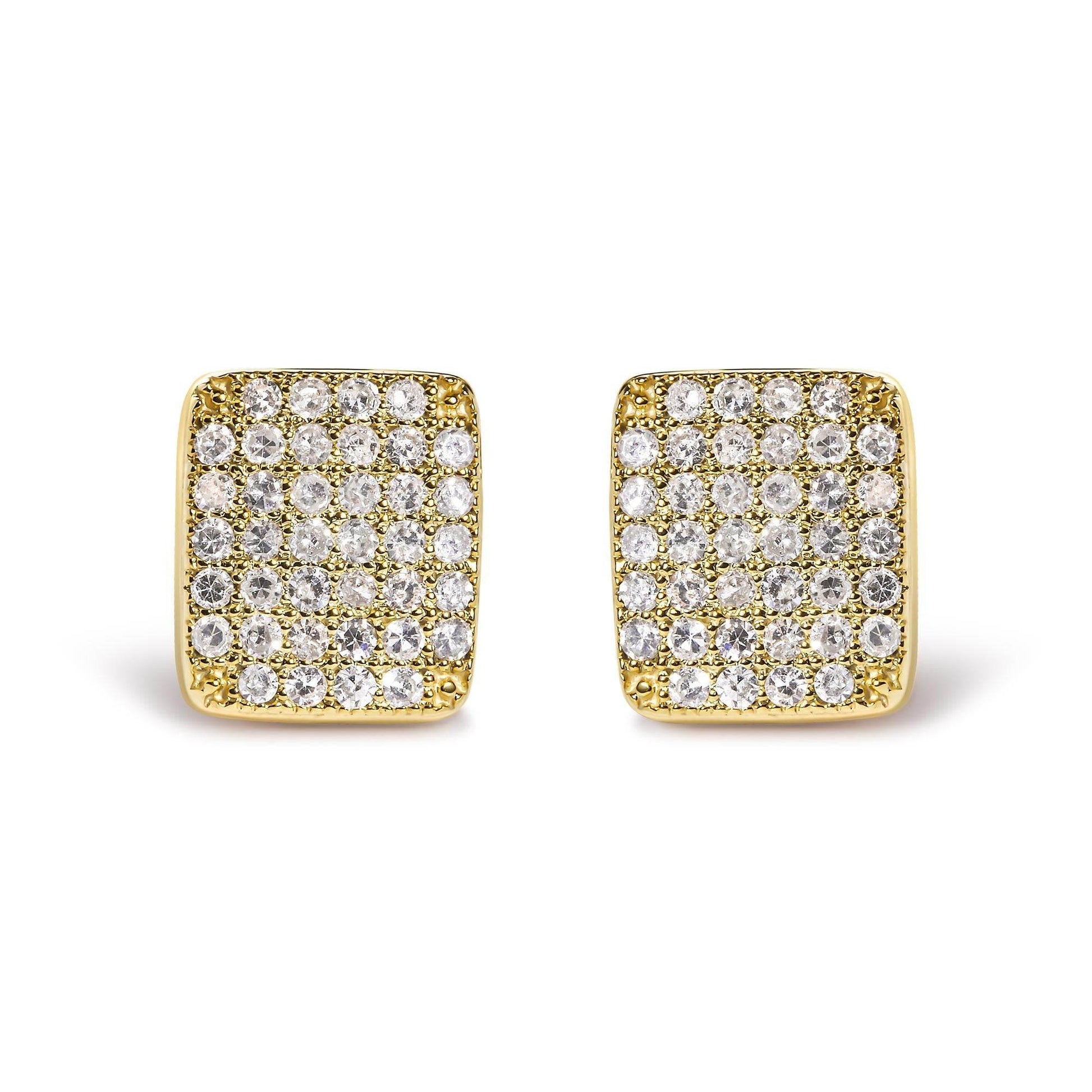 14K Yellow Gold 1/2 Cttw Diamond Square Shaped Composite Cluster Stud Earrings (I-J Color, I1-I2 Clarity) - Bijoux-NYC Direct