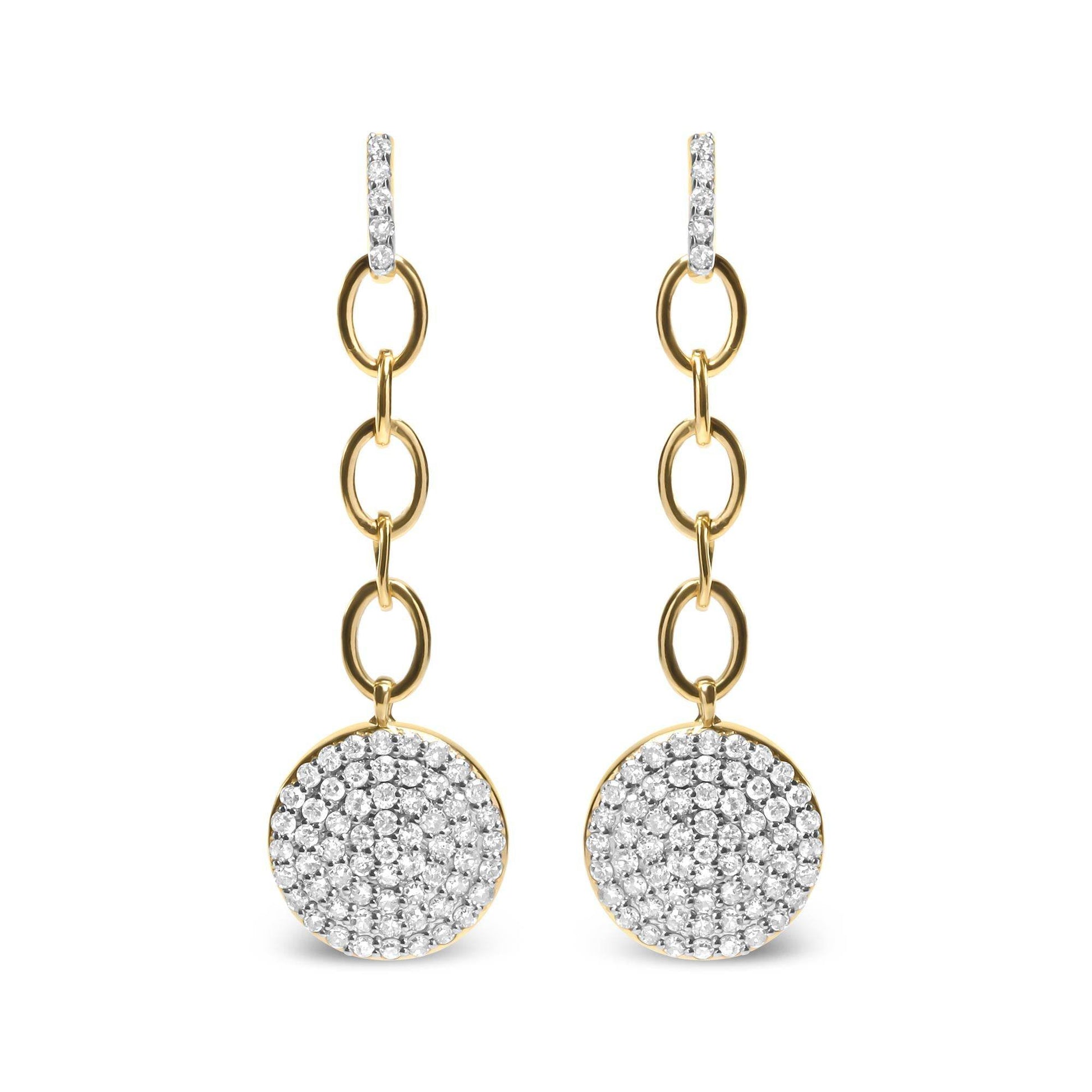 18K Yellow Gold Plated .925 Sterling Silver 1.0 Cttw Diamond Composite Cluster Dangle Chain Earrings (I-J Color, I1-I2 Clarity) - Bijoux-NYC Direct