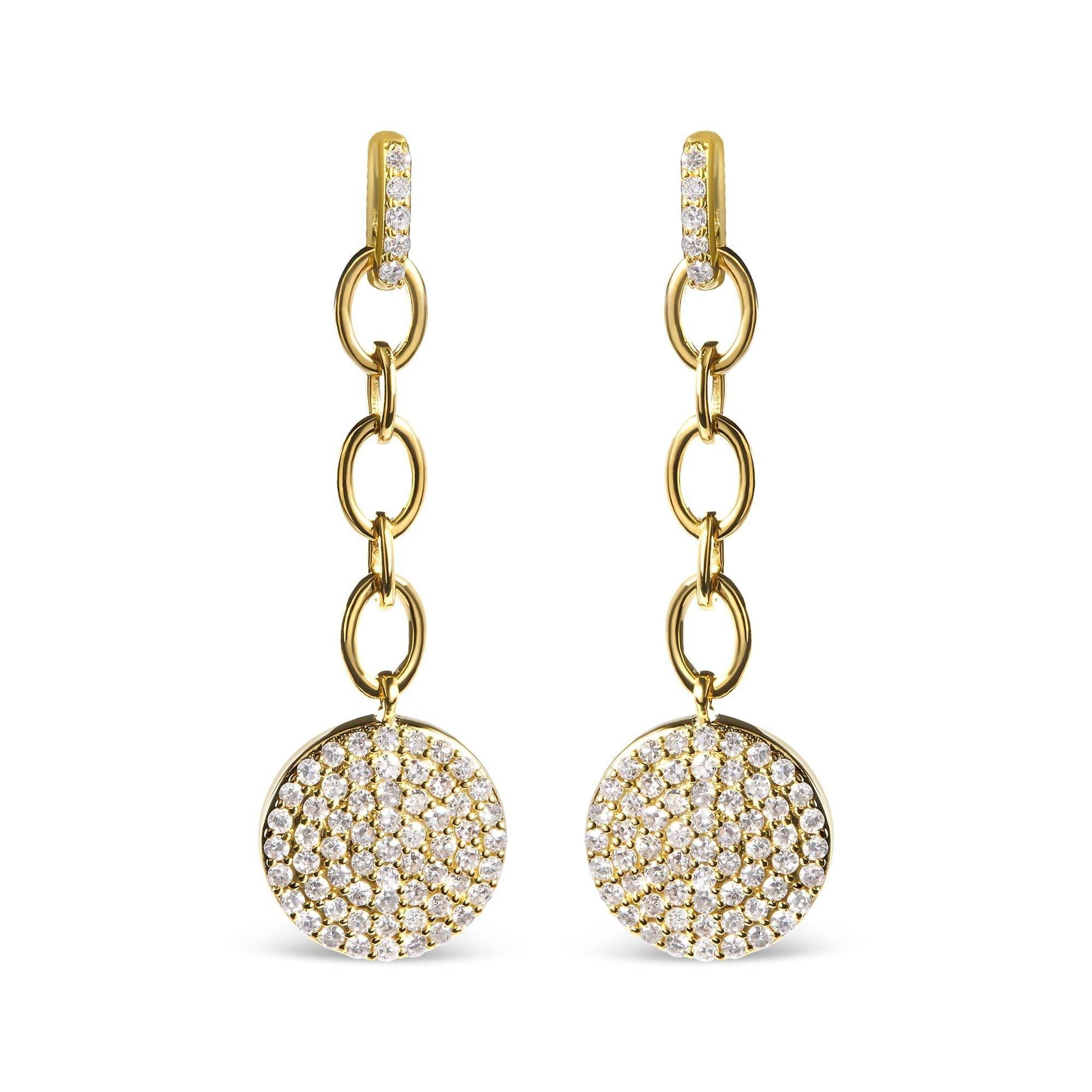 14K Yellow Gold 1.0 Cttw Diamond Chain Cluster Dangle Chain Earrings (I-J Color, I1-I2 Clarity) - Bijoux-NYC Direct