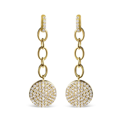 14K Yellow Gold 1.0 Cttw Diamond Chain Cluster Dangle Chain Earrings (I-J Color, I1-I2 Clarity) - Bijoux-NYC Direct