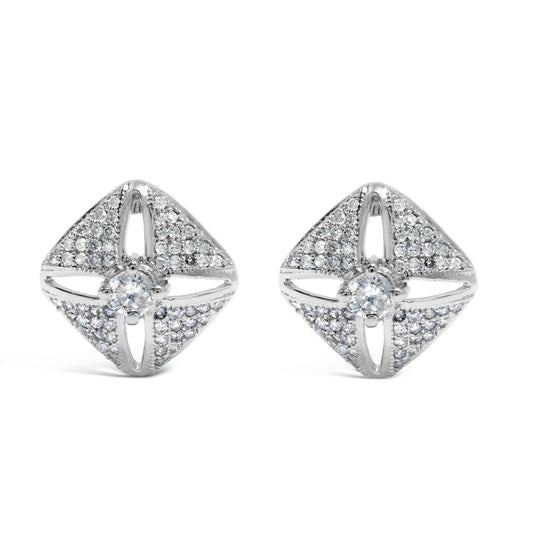 .925 Sterling Silver 1.0 Cttw Diamond Studded Rhombus Stud Earring (H-I Color, I2-I3 Clarity) - Bijoux-NYC Direct