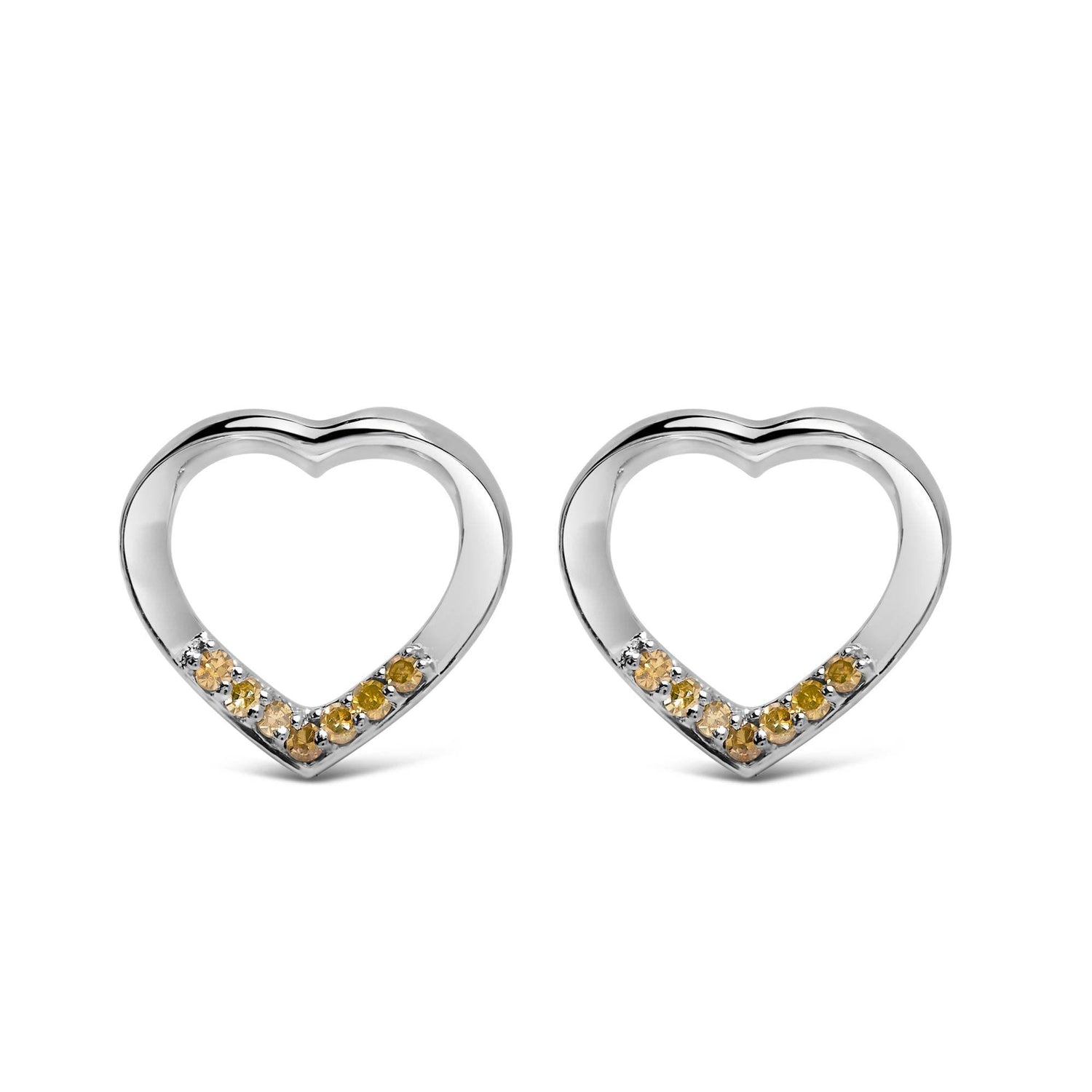 .925 Sterling Silver Yellow Diamond Accent Open Heart Stud Earrings (Yellow Color, SI1-SI2 Clarity) - Bijoux-NYC Direct