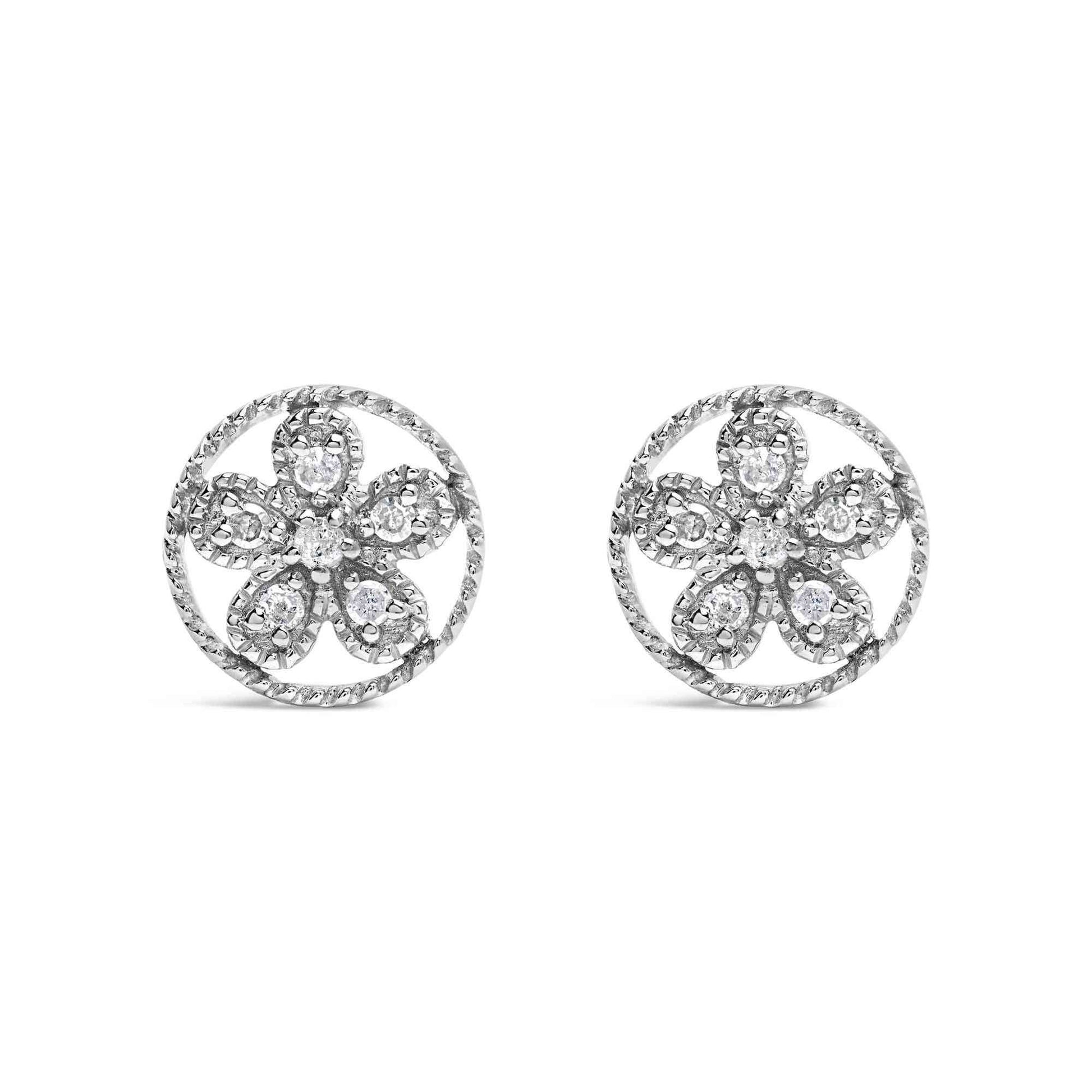 .925 Sterling Silver Diamond Accent Star and Wheel Milgrain Style Stud Earrings (I-J Color, I2-I3 Clarity) - Bijoux-NYC Direct