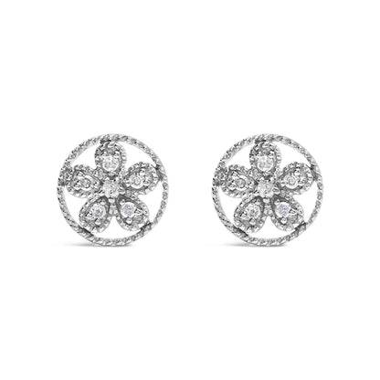 .925 Sterling Silver Diamond Accent Star and Wheel Milgrain Style Stud Earrings (I-J Color, I2-I3 Clarity) - Bijoux-NYC Direct