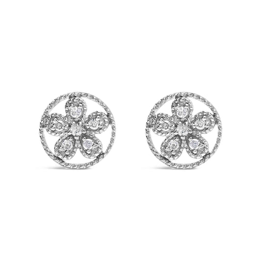 .925 Sterling Silver Diamond Accent Star and Wheel Milgrain Style Stud Earrings (I-J Color, I2-I3 Clarity) - Bijoux-NYC Direct