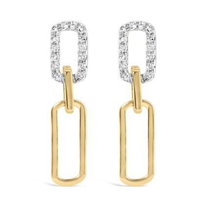 14K Yellow Gold 1/10 Cttw Diamond Studded Paperclip Drop and Dangle Earrings (I-J Color, SI1-SI2 Clarity) - Bijoux-NYC Direct