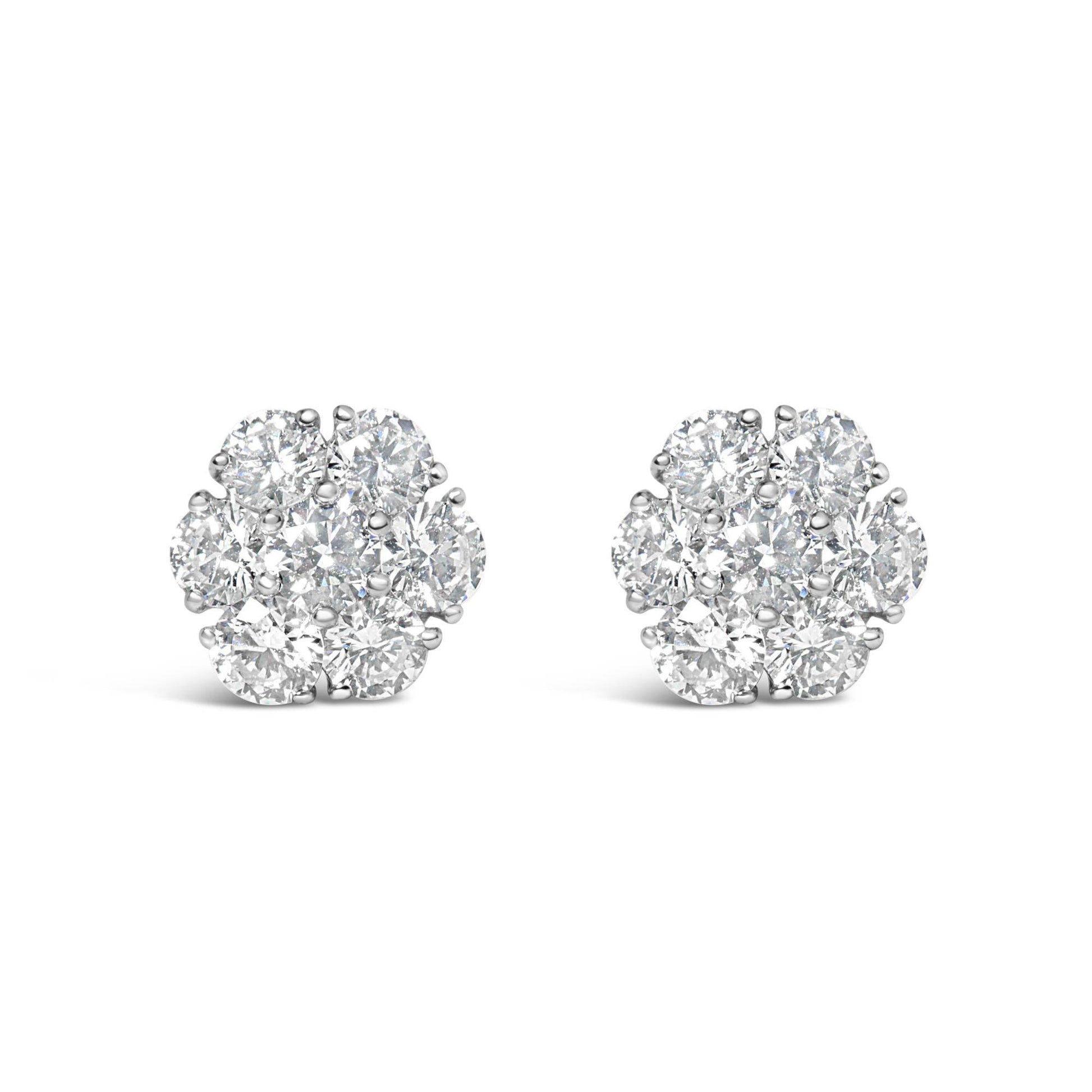 14K White Gold 1 3/4 Cttw Lab Grown Diamond Floral Cluster Composite Stud Earrings (G-H Color, VS2-SI1 Clarity) - Bijoux-NYC Direct