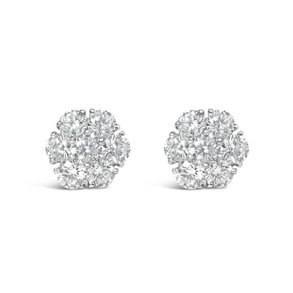 14K White Gold 1 3/4 Cttw Lab Grown Diamond Floral Cluster Composite Stud Earrings (G-H Color, VS2-SI1 Clarity) - Bijoux-NYC Direct