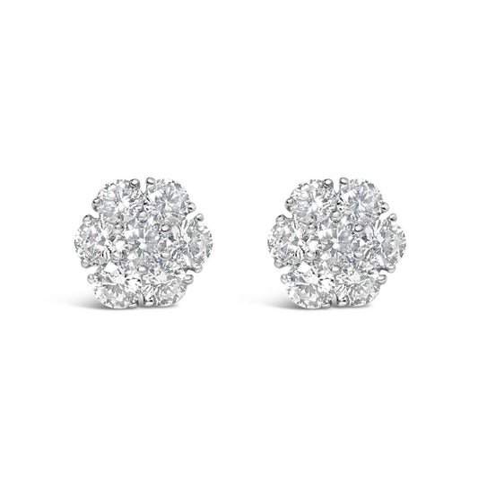 14K White Gold 1 3/4 Cttw Lab Grown Diamond Floral Cluster Composite Stud Earrings (G-H Color, VS2-SI1 Clarity) - Bijoux-NYC Direct