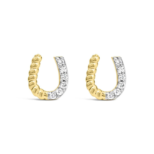 10K Yellow Gold 1/10 Cttw Braided Horseshoe Stud Earrings (H-I Color, SI1-SI2 Clarity) - Bijoux-NYC Direct