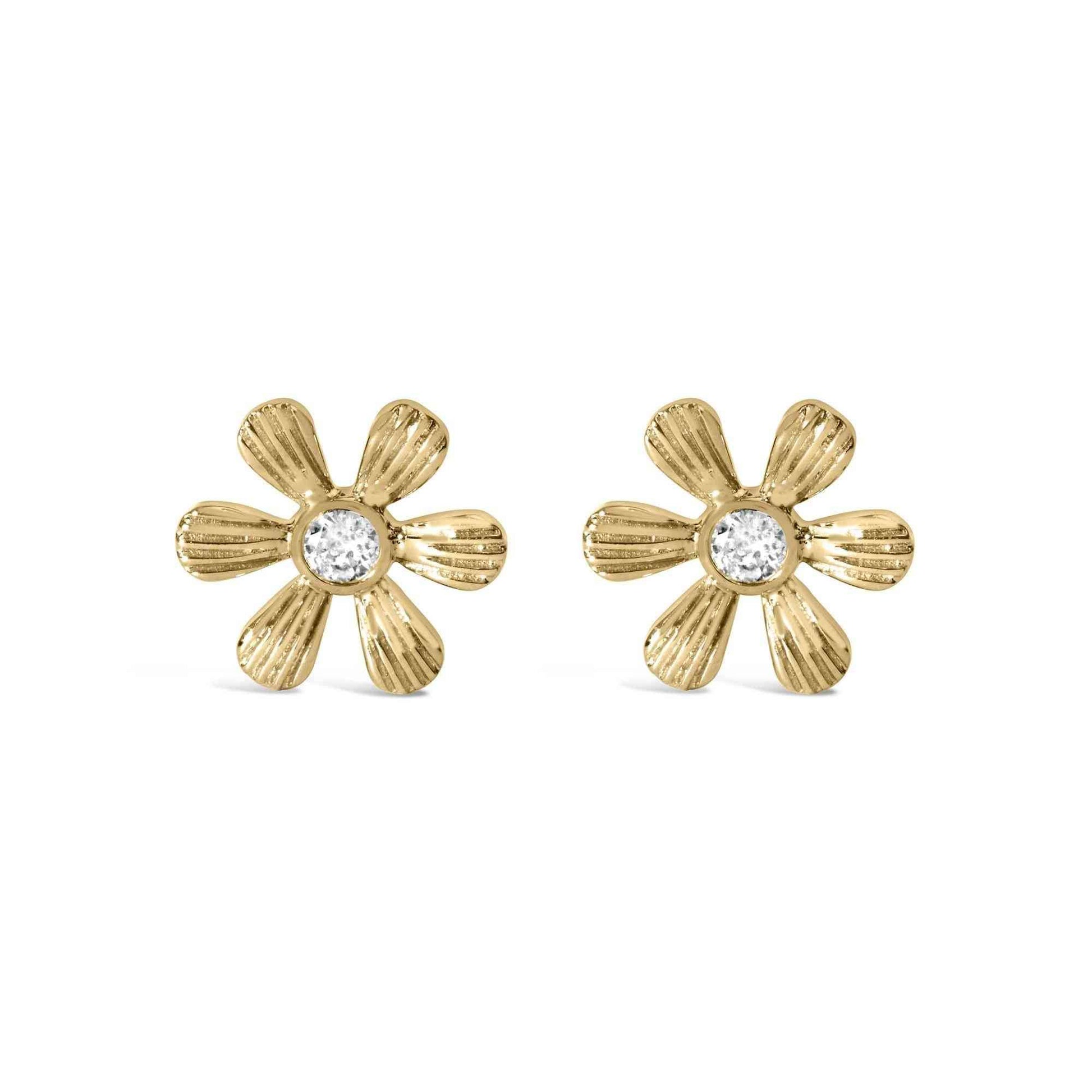 10K Yellow Gold Bezel Set Diamond Accent Hammered Finish Floral Stud Earrings (I-J Color, I1-I2 Clarity) - Bijoux-NYC Direct