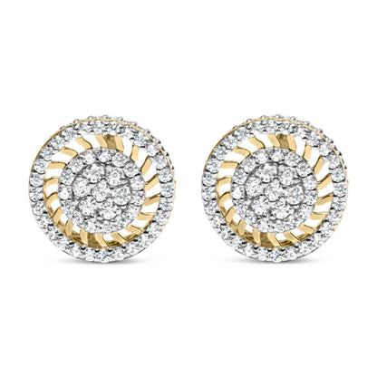 10K Yellow Gold 1.00 Cttw Diamond Halo Radiant Sunburst Stud Earrings (I-J Color, I2-I3 Clarity) - Bijoux-NYC Direct