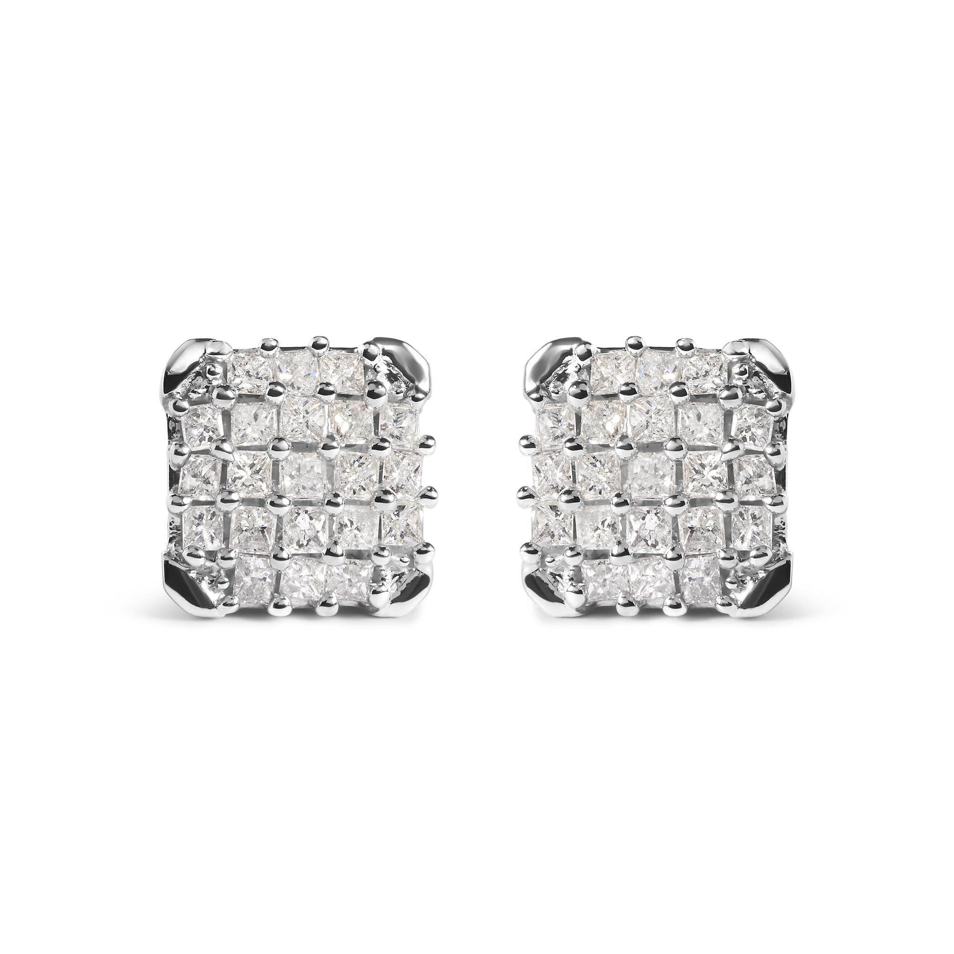 10K White Gold 3/4 Cttw Princess Diamond Composite Open Frame Stud Earrings (I-J Color, I1-I2 Clarity) - Bijoux-NYC Direct