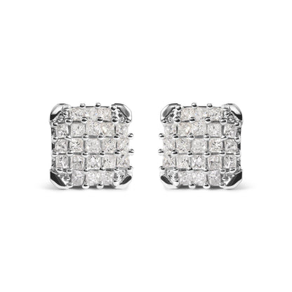 10K White Gold 3/4 Cttw Princess Diamond Composite Open Frame Stud Earrings (I-J Color, I1-I2 Clarity) - Bijoux-NYC Direct