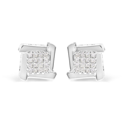 10K White Gold 1/2 Cttw Composite Princess Diamond Square and Swirl Stud Earrings (I-J Color, I1-I2 Clarity) - Bijoux-NYC Direct