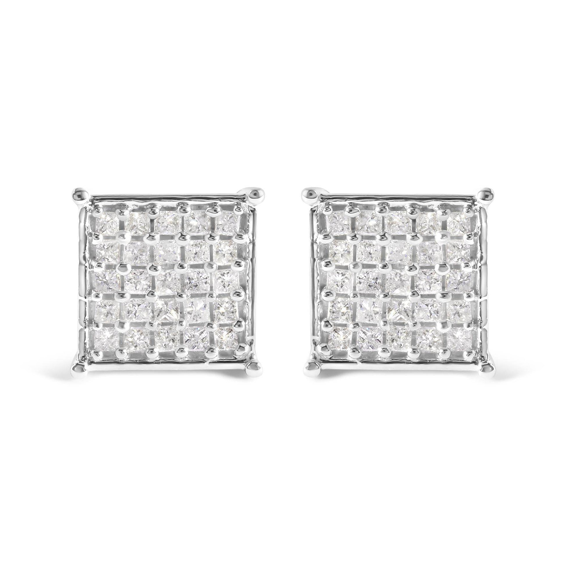 10K White Gold 3/4 Cttw Princess Diamond Composite Stud Earrings (I-J Color, I1-I2 Clarity) - Bijoux-NYC Direct