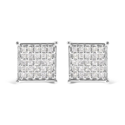 10K White Gold 3/4 Cttw Princess Diamond Composite Stud Earrings (I-J Color, I1-I2 Clarity) - Bijoux-NYC Direct