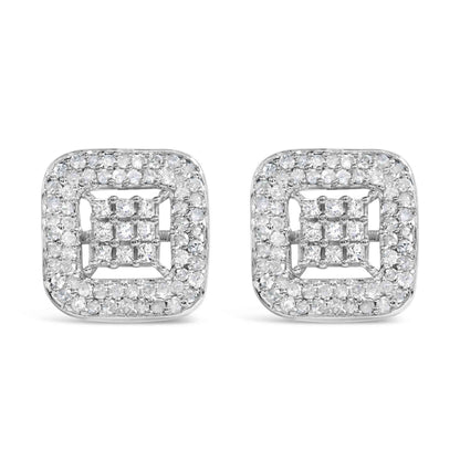 10K White Gold 1.00 Cttw Diamond Composite and Halo Stud Earrings (I-J Color, I1-I2 Clarity) - Bijoux-NYC Direct