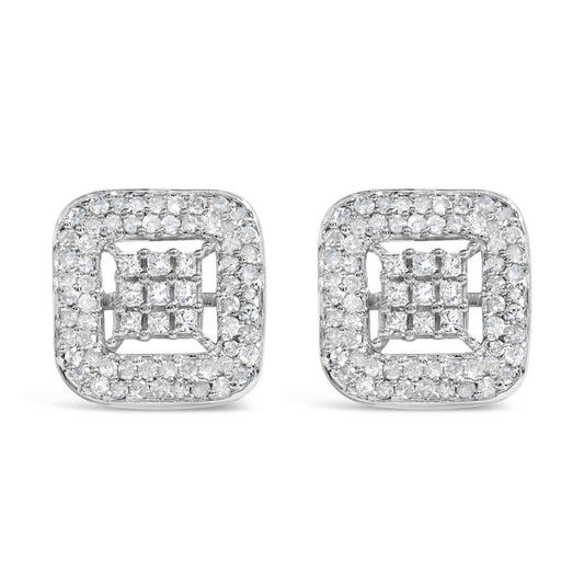 10K White Gold 1.00 Cttw Diamond Composite and Halo Stud Earrings (I-J Color, I1-I2 Clarity) - Bijoux-NYC Direct
