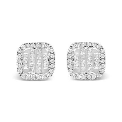 10K White Gold 7/8 Cttw Diamond Princess Composite and Halo Stud Earrings (I-J Color, I1-I2 Clarity) - Bijoux-NYC Direct