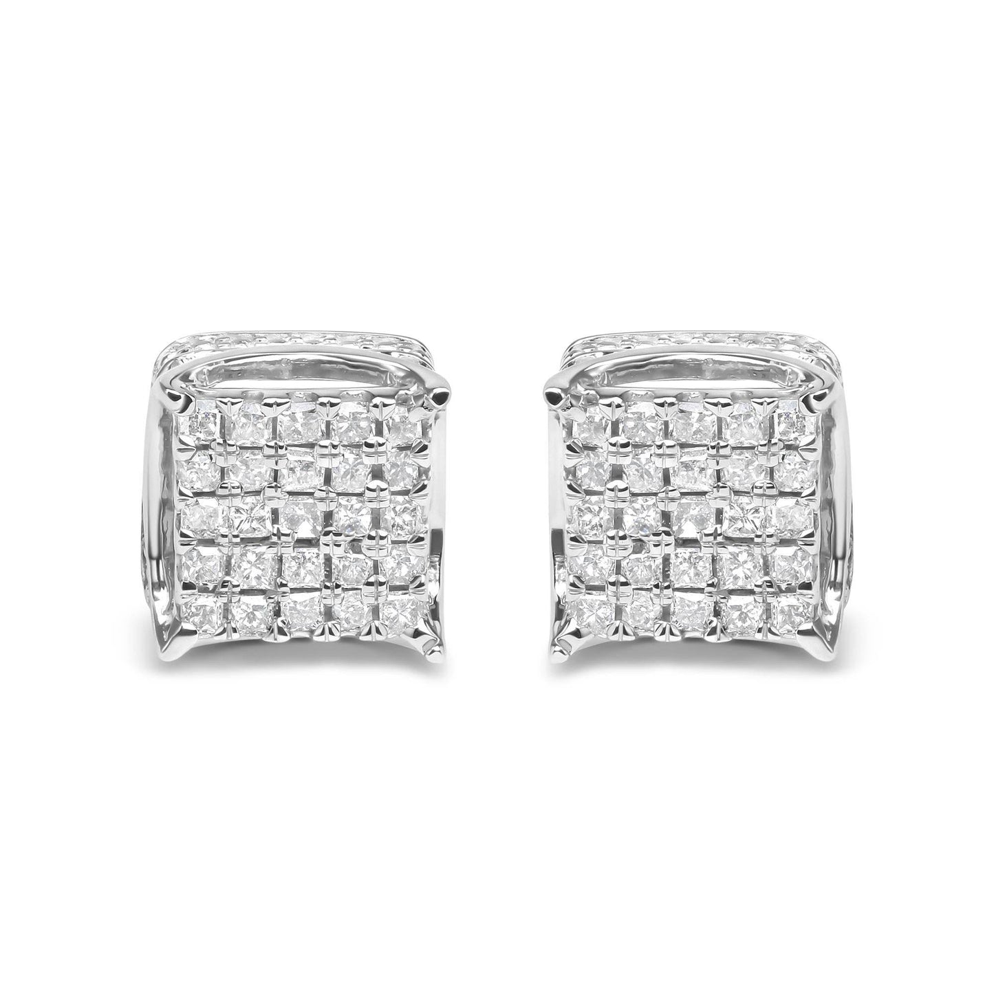 10K White Gold 1/2 Cttw Princess Cut Diamond Square Shaped Multi Stone Stud Earrings (H-I Color, SI1-SI2 Clarity) - Bijoux-NYC Direct