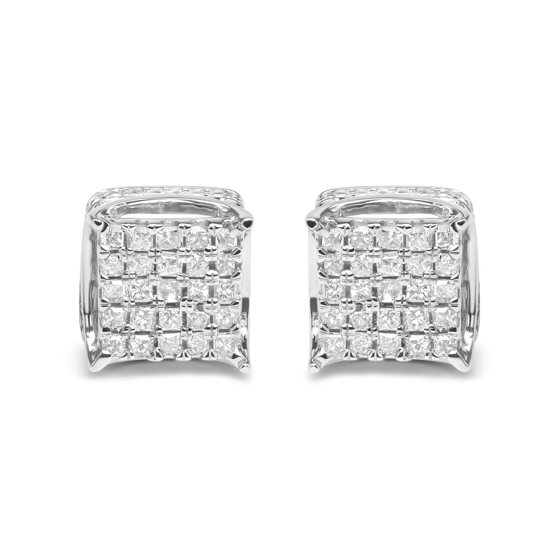 10K White Gold 1/2 Cttw Princess Cut Diamond Square Shaped Multi Stone Stud Earrings (H-I Color, SI1-SI2 Clarity) - Bijoux-NYC Direct