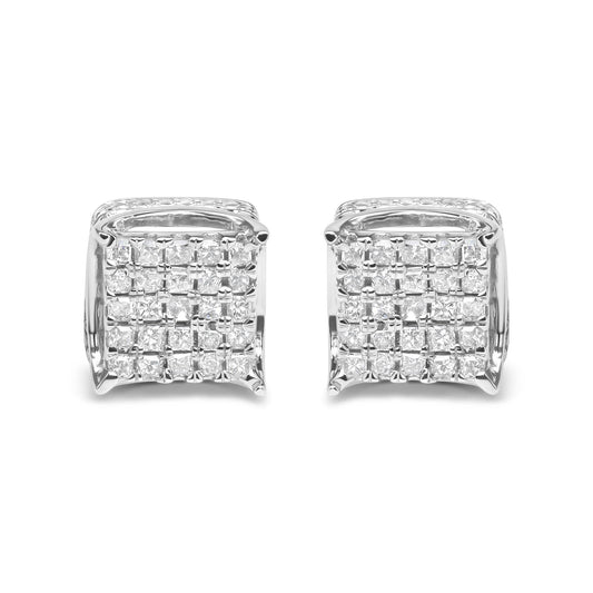10K White Gold 1/2 Cttw Princess Cut Diamond Square Shaped Multi Stone Stud Earrings (H-I Color, SI1-SI2 Clarity) - Bijoux-NYC Direct